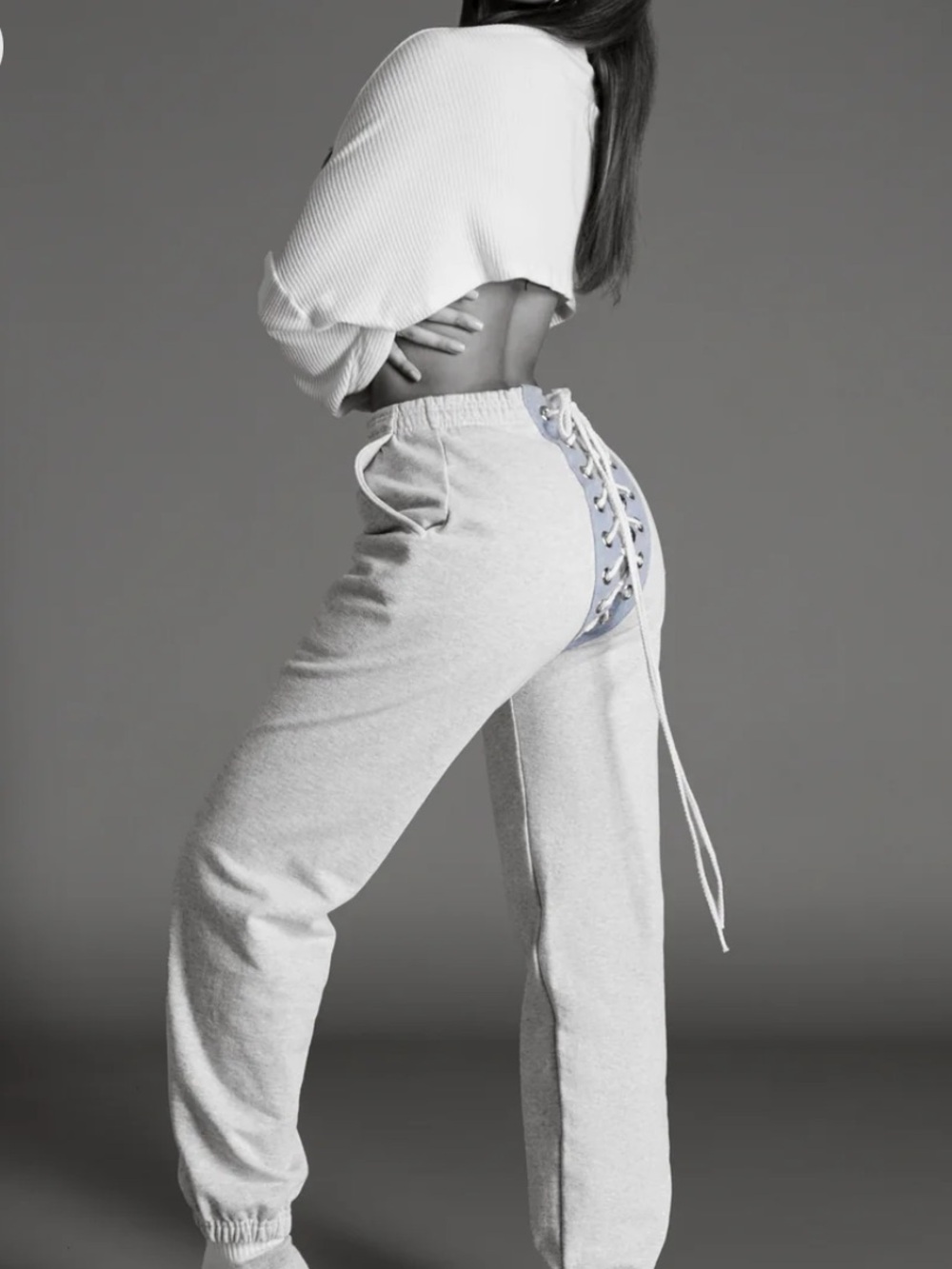 Samaria Leah Nicki Sweats Heather Grey Lace-Up Grommet Front Joggers Y2K Lounge